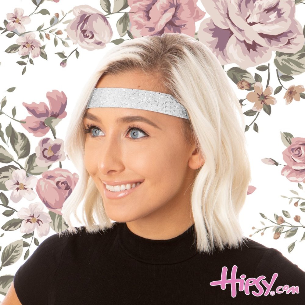 Hipsy White Adjustable & No Slip Wide Bling Glitter Hair Headband